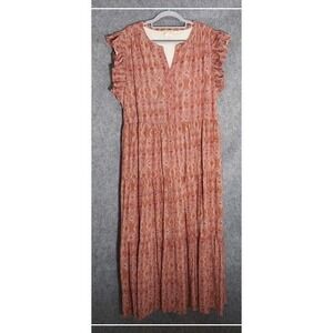 Sweet Magnolia Dress 2XL Rust Maxi Woven Flutter Define Waist Swing Coattge
